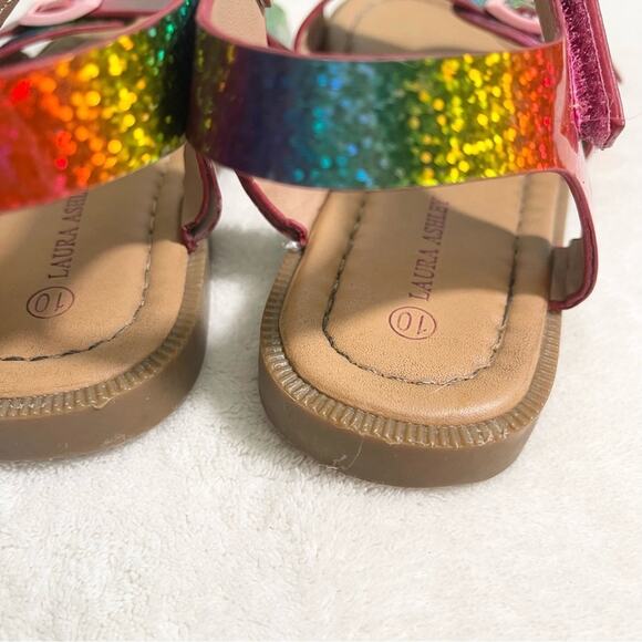 Laura Ashley Girl's Blue & Pink Rainbow Open Toe Flat Sandal Toddler Size 10 - Picture 5 of 11